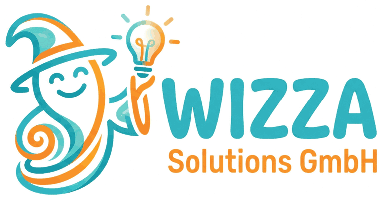 Logo der Wizza Solutions GmbH: ein lächelnder Zauberer mit Glühbirne